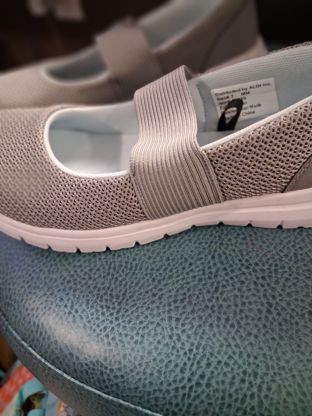 Light Grey Slip-On Mary Jane Flats with Elastic Strap